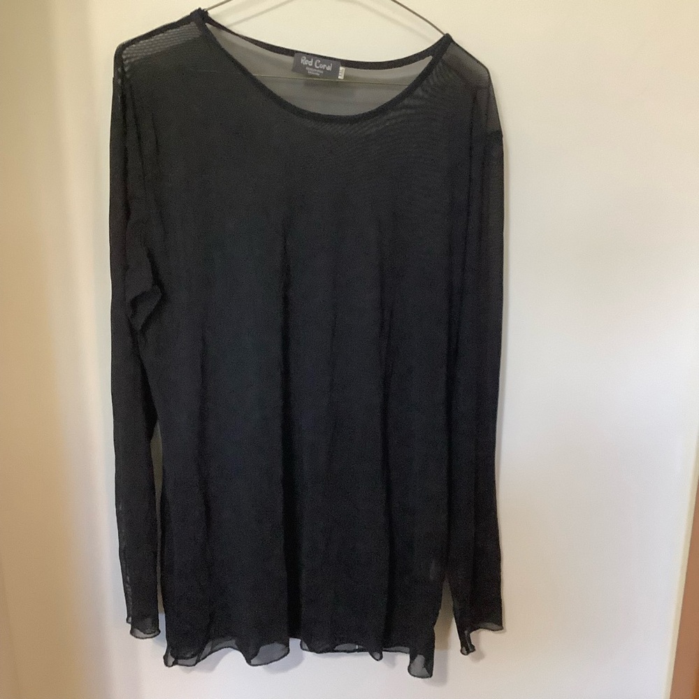 RED CORAL: Black Sheer Long Sleeve Top